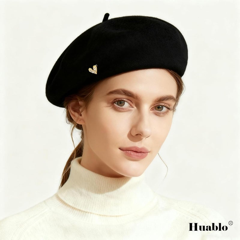 huablo French Berets Hat with Veil Premium Cashmere Beret Elegant Church Wool Hat for Women Solid Artist Hat - Image 2